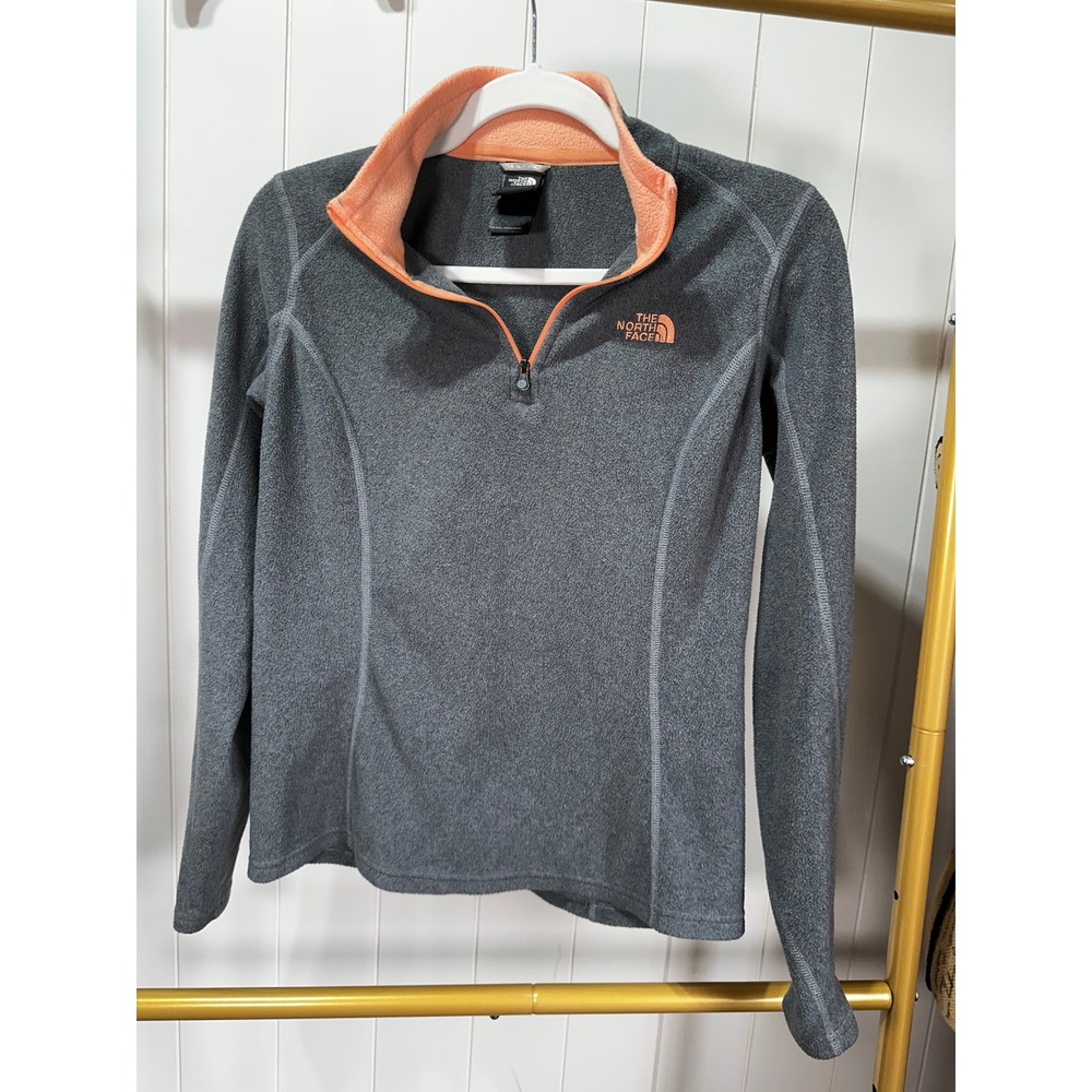 The North Face TKA 100 Fleece Quarter Zip Pullover Grey Coral Orange Womens S